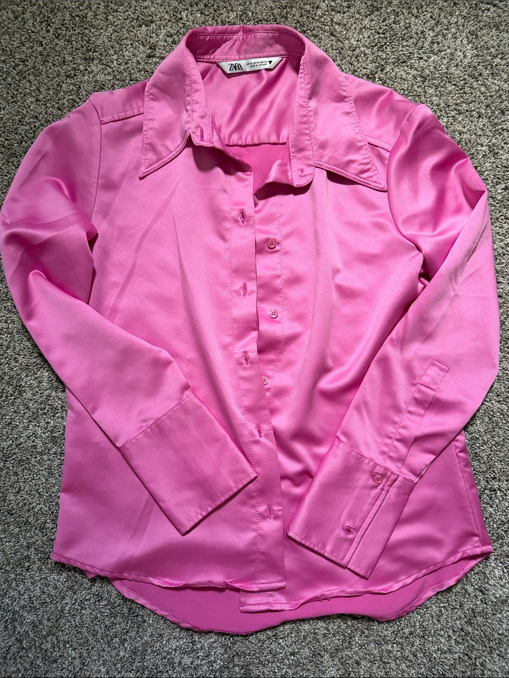 Zara Hot Pink Satin Button-Down Shirt